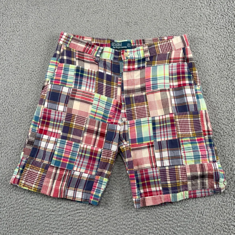 Polo Ralph Lauren Shorts Mens 32 Multicolor Prospect Patchwork Plaid Cotton